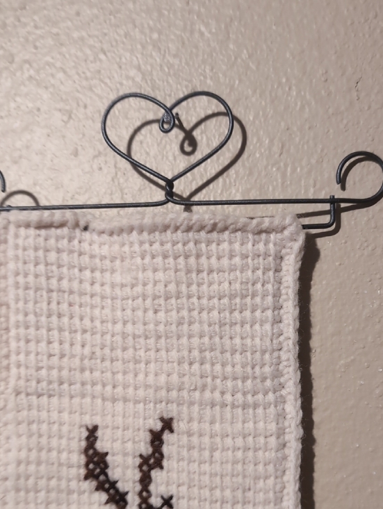 Handmade White Cross-Stitch Wall Hanging with Green Leaves and Red Berries - Picture 2 of 4